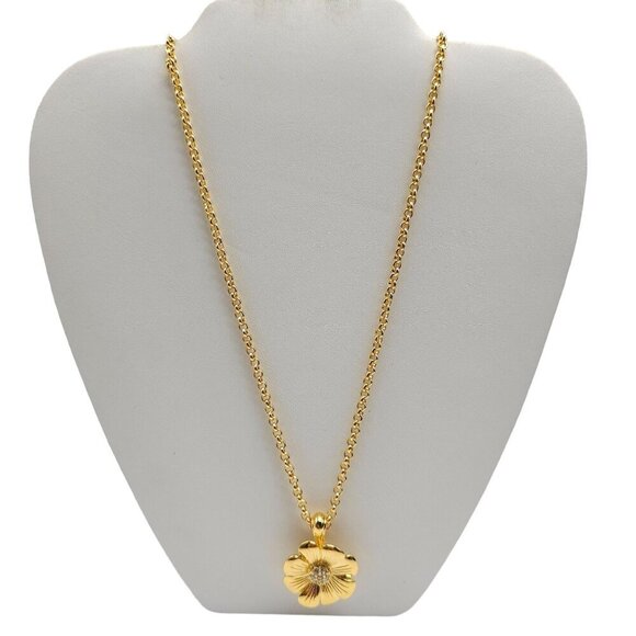 Joan Rivers Gold Tone Flower Pendant Necklace With Clear Rhinestones Dahlia - Picture 1 of 5